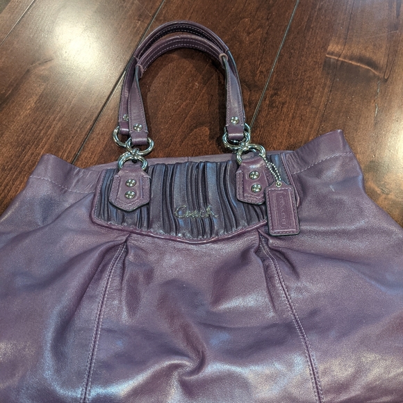 Coach Ashley Pleated Satchel in Purple Leather - Picture 2 of 16